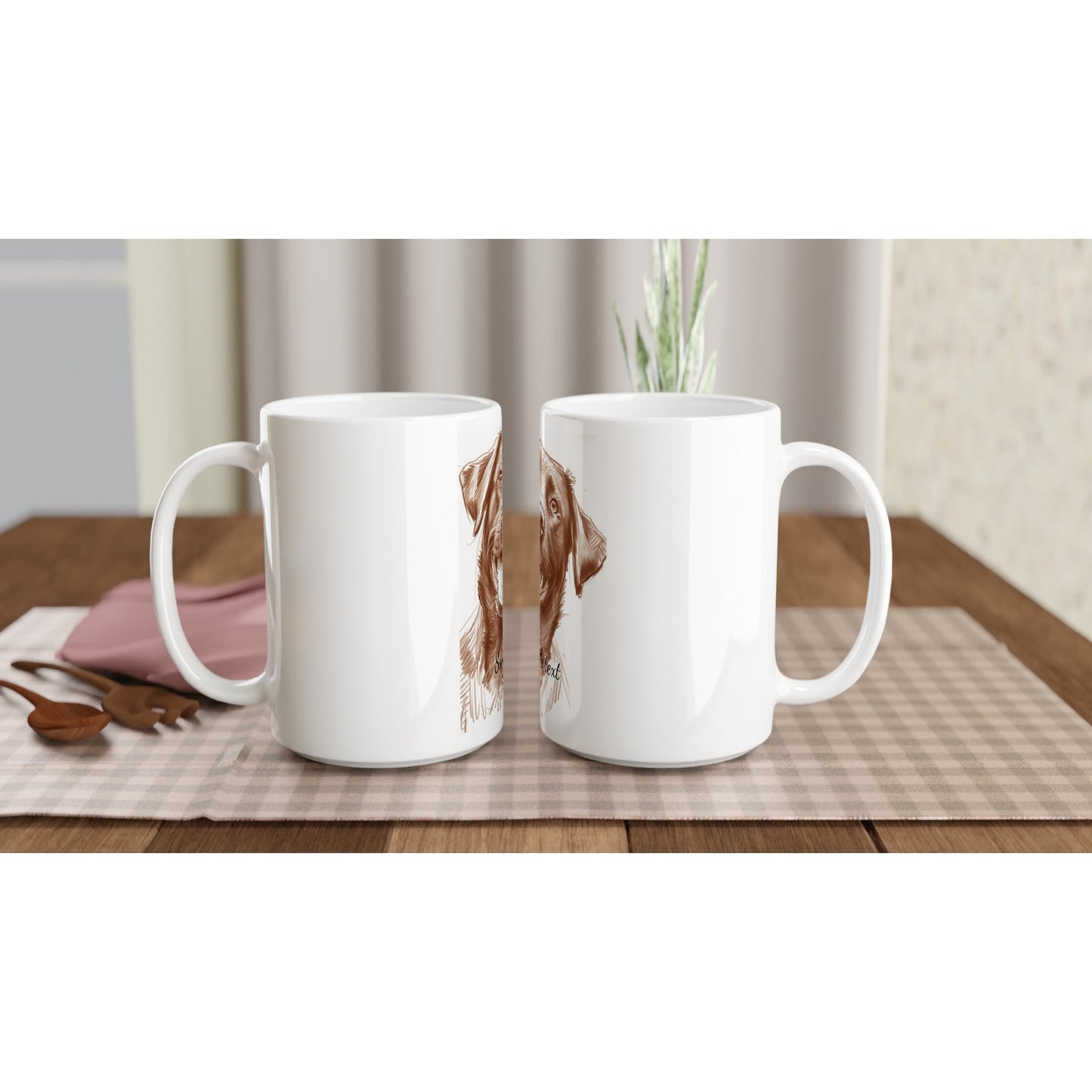 CUSTOMIZABLE SKETCH ART DOG PIECES- WHITE 15OZ CERAMIC MUG