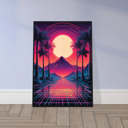 Neon Mirage: Retro Synthwave Escape Framed